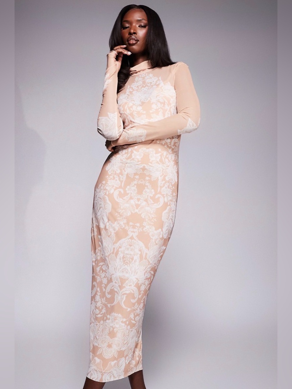 AFRM Mock neck thumb holes Fall Dress in Almond
